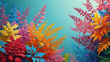 Obraz premium Colorful Tropical Leaves on Blue Background.