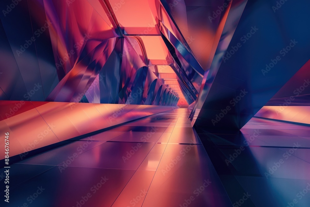 Poster A cityscape image with a red and blue color scheme, great for use in design projects or as a unique visual element