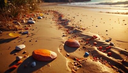 Colorful Stones on a Sandy Beach.