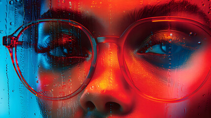 Close-up of Woman's Eye Through Wet Glass