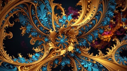Obraz premium Ornate Thai floral pattern in gold, perfect for a temple wallpaper or background
