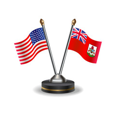 United States (USA) and Bermuda table flags relation with background transparent