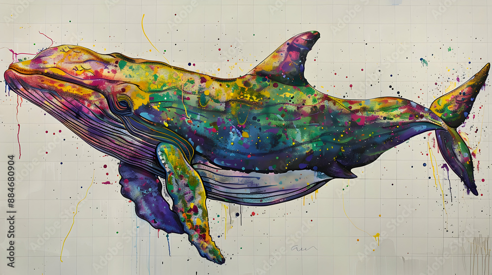 Poster colorful whale painting