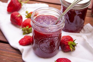 Strawberry jam and strawberries