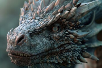 Closeup of a majestic. Mythical dragon with intricate scales. Textured skin. Powerful horns. And detailed features. In a high detail 3d render