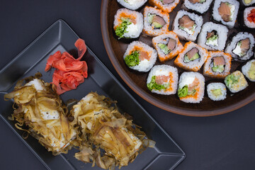 Sushi Selection with Pickled Ginger and Bonito Flakes