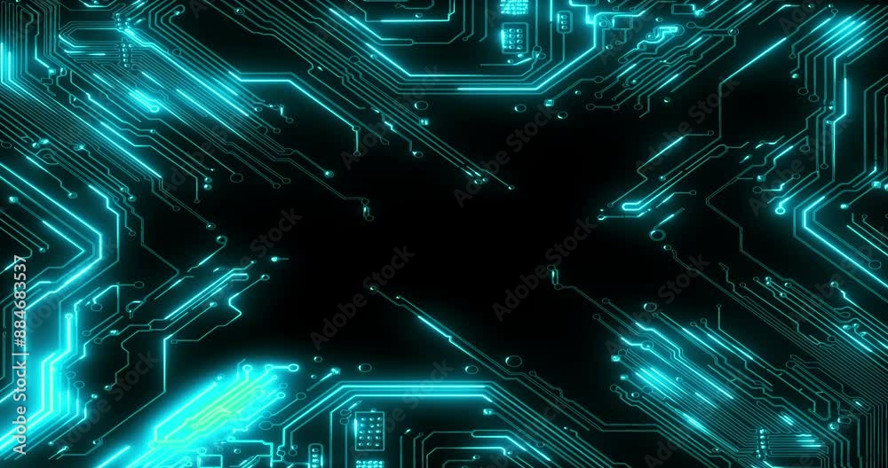 Aufkleber Circuit board, electronics and technology on motherboard for big data or communication on computer system. Network, digital or machine learning on cyber hardware for storage, info or cloud computing