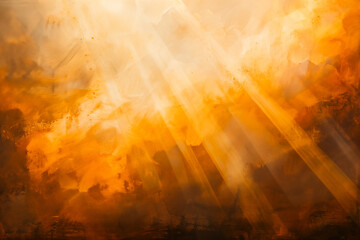 Grunge background with rays of light in warm golden hues.