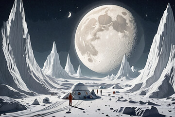 Generative ai of Beautiful 3D Moon Base with Perfect Focus and Lighting