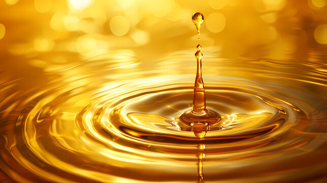A golden drop of oil falls into the oil