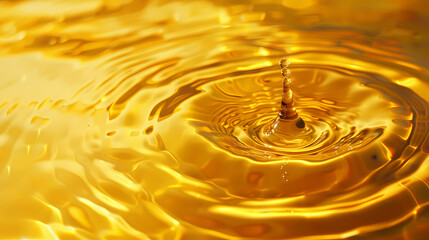 A golden drop of oil falls into the oil