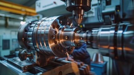 Work of high precision CNC machining center An operator machining an automotive sample part process in a factory.