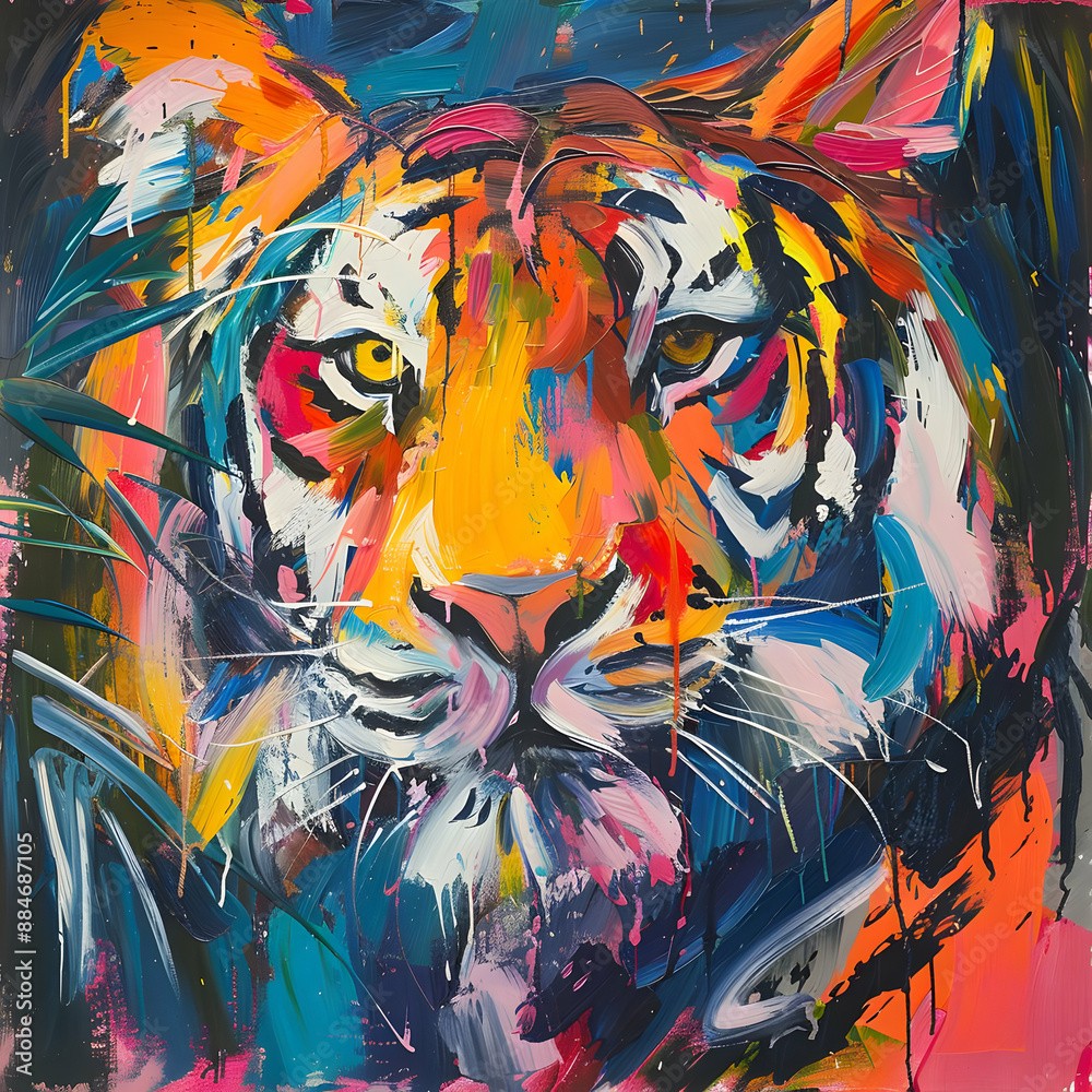 Sticker Colorful Tiger Painting