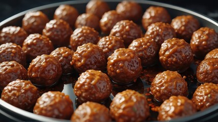 Close Up of Meatballs in a Pan.
