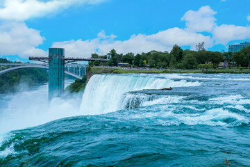 American Falls, Niagara Falls Observation Tower  Bridge from American side of Niagara River