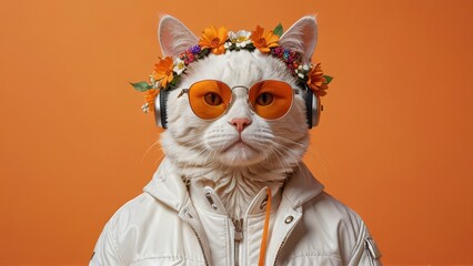 Cool Cat with Headphones and Sunglasses.