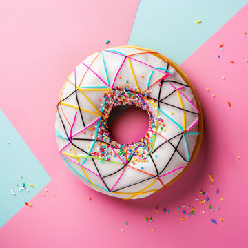 donut with sprinkles on a pink background