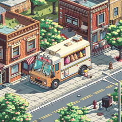 Obraz premium Ice Cream Truck Visiting the Neighborhoods: Summer Treats for Everyone
