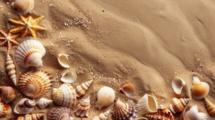 Background of sea sand with seashells Capture of sand in full frame