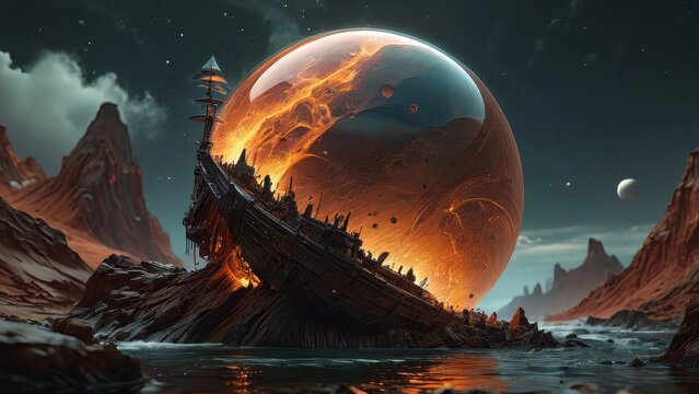 Alien Planet with Shipwreck.