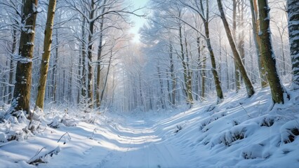 Obraz premium Snowy Forest Path.