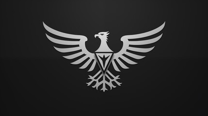 Obraz premium Majestic Gray Eagle with Wings Spread Emblem on Black Background