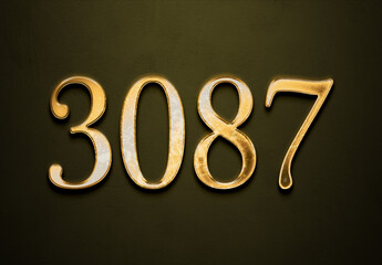 Old gold effect of 3087 number with 3D glossy style Mockup.	