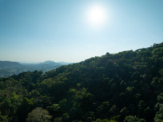 Aerial view Tropical Rainforest trees mountains