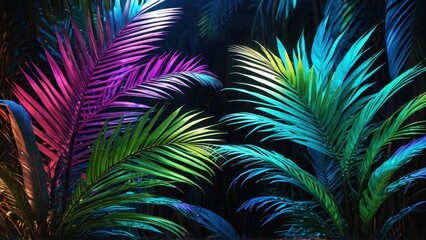 Fototapeta premium Neon Tropical Palm Leaves.