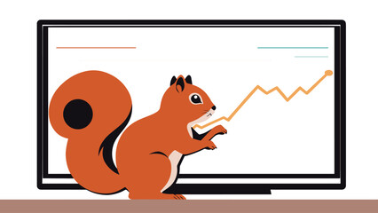 Squirrel against a computer monitor with a digital graph © Wirestock