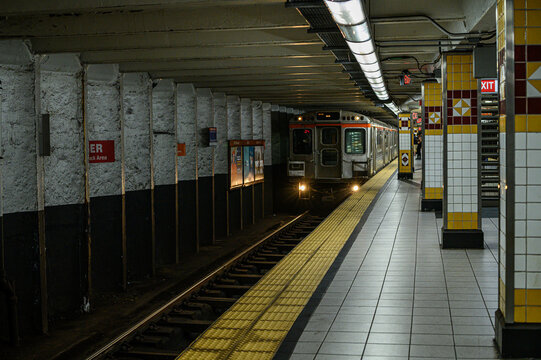 Train approaching subway station in Philadelphia