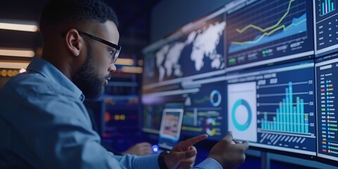 Fototapeta premium Customer Loyalty Program Analysis Analysts evaluating the effectiveness of customer loyalty programs through data on customer engagement and retention rates