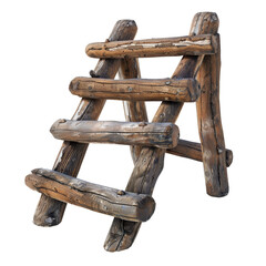 Wooden Ladder Isolated on Transparent or White Background, PNG