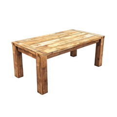 Modern Wooden Dining Table Isolated on Transparent or White Background, PNG