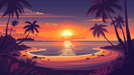 Palm Trees on a Tropical Beach at Sunset.