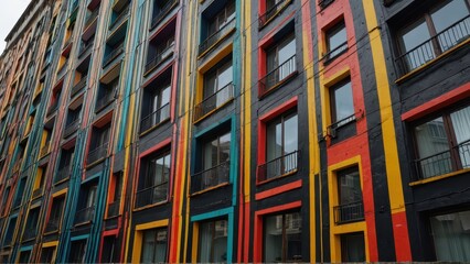 Obraz premium Colorful Building Facade with Windows and Balconies.