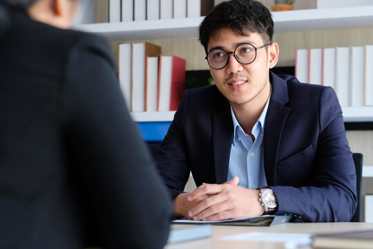 Asian man in job interview at office background, job search, business concept