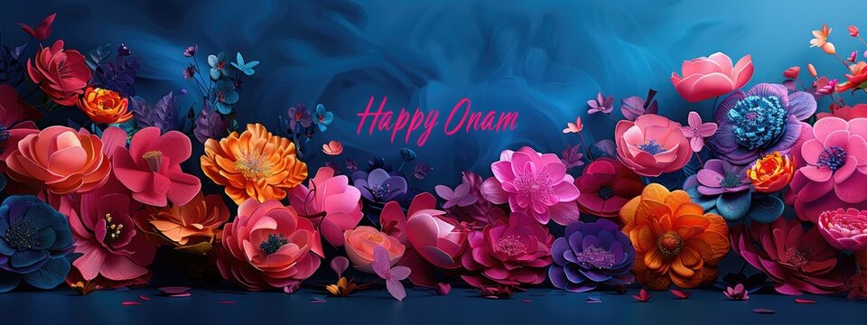 Festive joy: happy onam festival, marking harvest season,colorful rituals, grand feasts, intricate pookalam designs, joyful celebration of kerala's rich traditions, communal harmony.