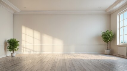 Fototapeta premium Empty Room with Sunlight and Plants.