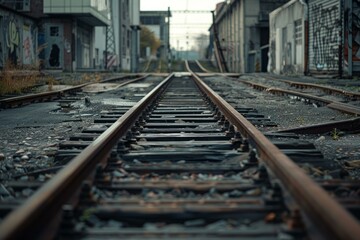 Moody photo capturing the desolation of an abandoned railway track in an urban setting