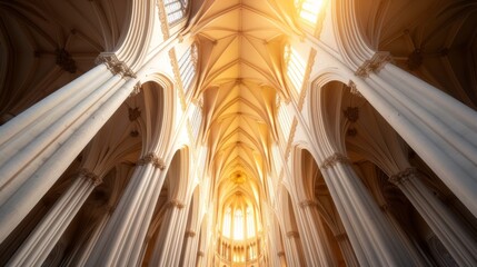 Fototapeta premium Towering gothic cathedrals with intricate carvings, illuminated by soft candlelight, showcasing architectural devotion and timeless style