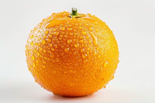 one whole King Mandarin Orange with water drop, close up isolated on white background
