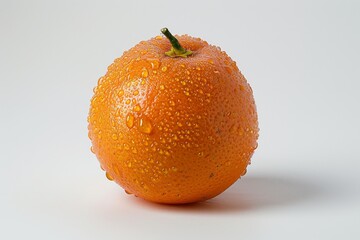 one whole Mandarin Orange with water drop, close up isolated on white background
