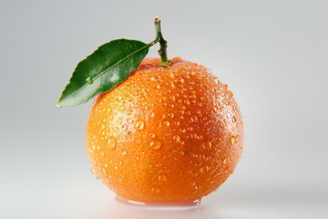 one whole Satsuma Mandarin with water drop, close up isolated on white background