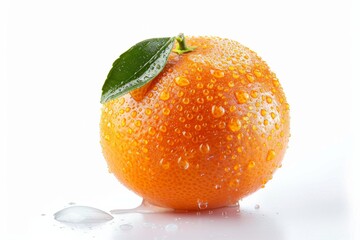 one whole Siam Orange with water drop, close up isolated on white background