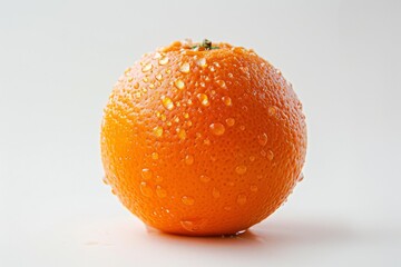 one whole Sweet Orange with water drop, close up isolated on white background
