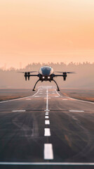 A hybrid drone demonstrating its STOVL capability, taking off from a short runway