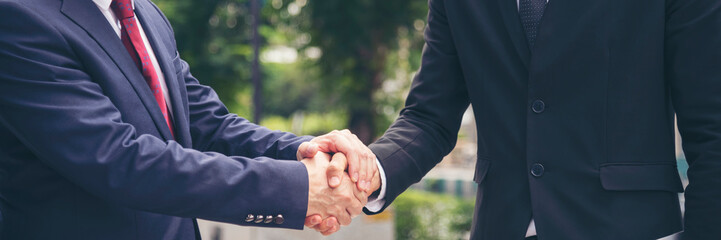 Banner Lawyer teamwork partnership Businessman handshake together. Panorama Two Men Trust honesty...