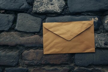 Lone brown envelope rests on the textured surface of an old cobblestone street