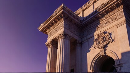 Fototapeta premium Architectural Detail of a Historic Building at Sunset.